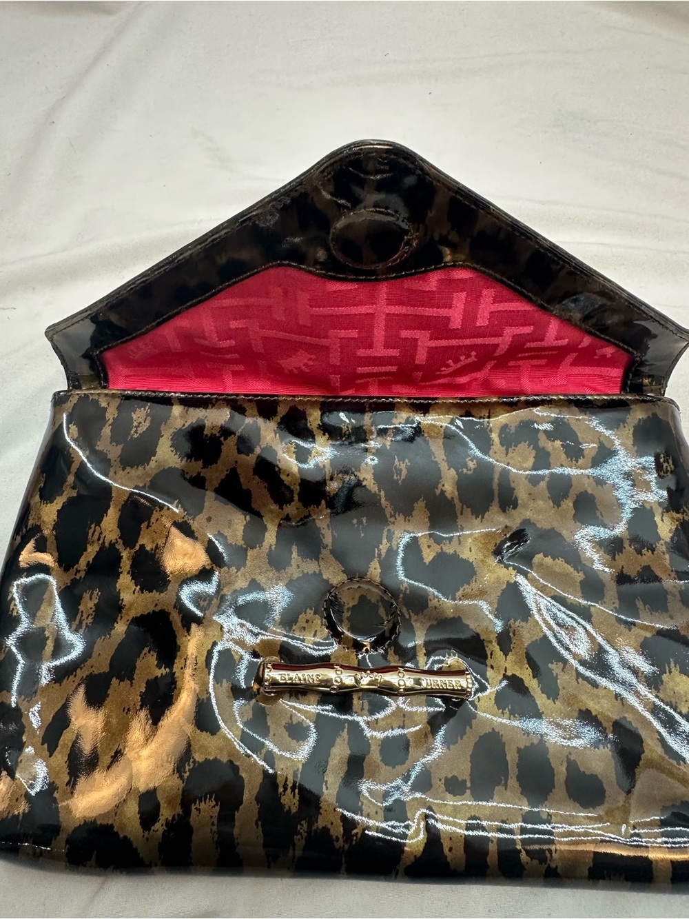 Elaine Turner Leopard Patent Envelope Clutch - Brown/Black - Picture 4 of 6